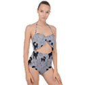 Grey Black Cats Design Scallop Top Cut Out Swimsuit View1