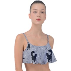 Grey Black Cats Design Frill Bikini Top