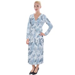 Nature Blue Pattern Velvet Maxi Wrap Dress by Abe731