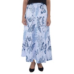 Nature Blue Pattern Flared Maxi Skirt