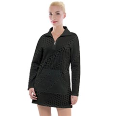 Army Green and Black Netting Women s Long Sleeve Casual Dress