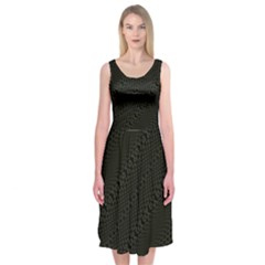 Army Green and Black Netting Midi Sleeveless Dress