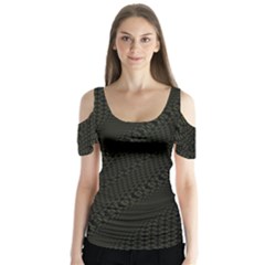 Army Green and Black Netting Butterfly Sleeve Cutout Tee 