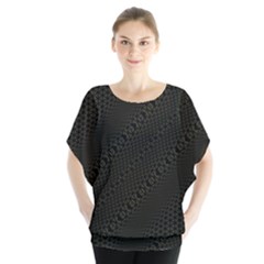 Army Green and Black Netting Batwing Chiffon Blouse