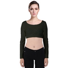 Army Green And Black Netting Velvet Long Sleeve Crop Top by SpinnyChairDesigns