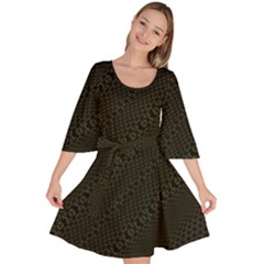 Army Green and Black Netting Velour Kimono Dress