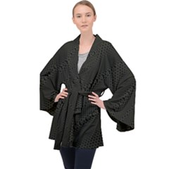 Army Green and Black Netting Long Sleeve Velvet Kimono 