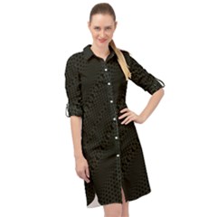 Army Green and Black Netting Long Sleeve Mini Shirt Dress