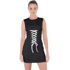 Army Green and Black Netting Lace Up Front Bodycon Dress