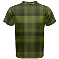 Army Green Color Plaid Men s Cotton Tee by SpinnyChairDesigns