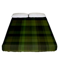Army Green Color Plaid Fitted Sheet (queen Size) by SpinnyChairDesigns
