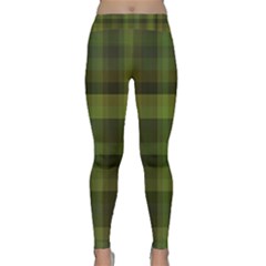 Army Green Color Plaid Classic Yoga Leggings by SpinnyChairDesigns