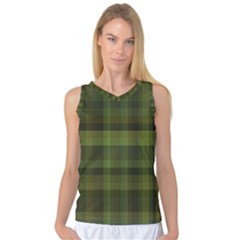 Army Green Color Plaid Women s Basketball Tank Top by SpinnyChairDesigns