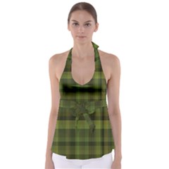 Army Green Color Plaid Babydoll Tankini Top by SpinnyChairDesigns