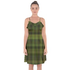 Army Green Color Plaid Ruffle Detail Chiffon Dress by SpinnyChairDesigns