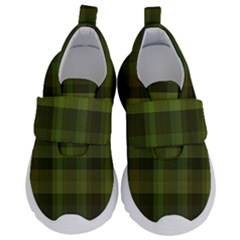 Army Green Color Plaid Kids  Velcro No Lace Shoes by SpinnyChairDesigns