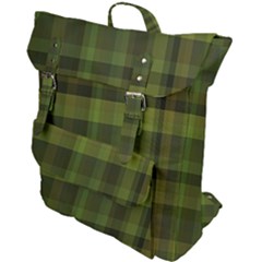 Army Green Color Plaid Buckle Up Backpack by SpinnyChairDesigns