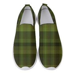 Army Green Color Plaid Women s Slip On Sneakers by SpinnyChairDesigns