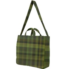 Army Green Color Plaid Square Shoulder Tote Bag by SpinnyChairDesigns