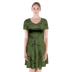 Amy Green Color Grunge Short Sleeve V-neck Flare Dress by SpinnyChairDesigns