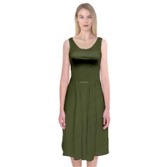 Army Green Color Texture Midi Sleeveless Dress by SpinnyChairDesigns