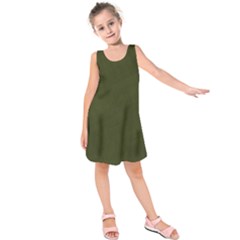 Army Green Color Texture Kids  Sleeveless Dress by SpinnyChairDesigns