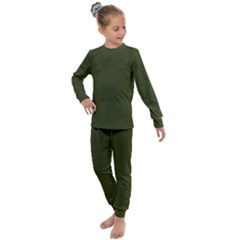 Army Green Color Texture Kids  Long Sleeve Set  by SpinnyChairDesigns