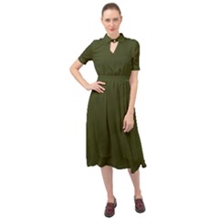 Army Green Color Texture Keyhole Neckline Chiffon Dress by SpinnyChairDesigns