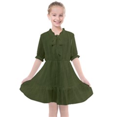 Army Green Color Texture Kids  All Frills Chiffon Dress by SpinnyChairDesigns