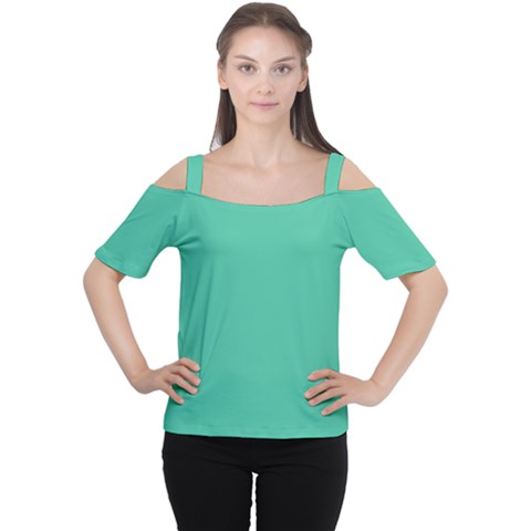 True Biscay Green Solid Color Cutout Shoulder Tee by SpinnyChairDesigns