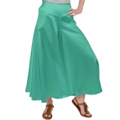 True Biscay Green Solid Color Satin Palazzo Pants by SpinnyChairDesigns