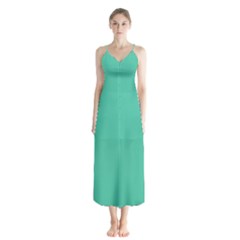 True Biscay Green Solid Color Button Up Chiffon Maxi Dress by SpinnyChairDesigns