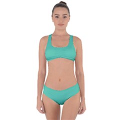 True Biscay Green Solid Color Criss Cross Bikini Set by SpinnyChairDesigns