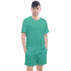 True Biscay Green Solid Color Men s Mesh Tee And Shorts Set