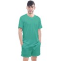 True Biscay Green Solid Color Men s Mesh Tee and Shorts Set View1