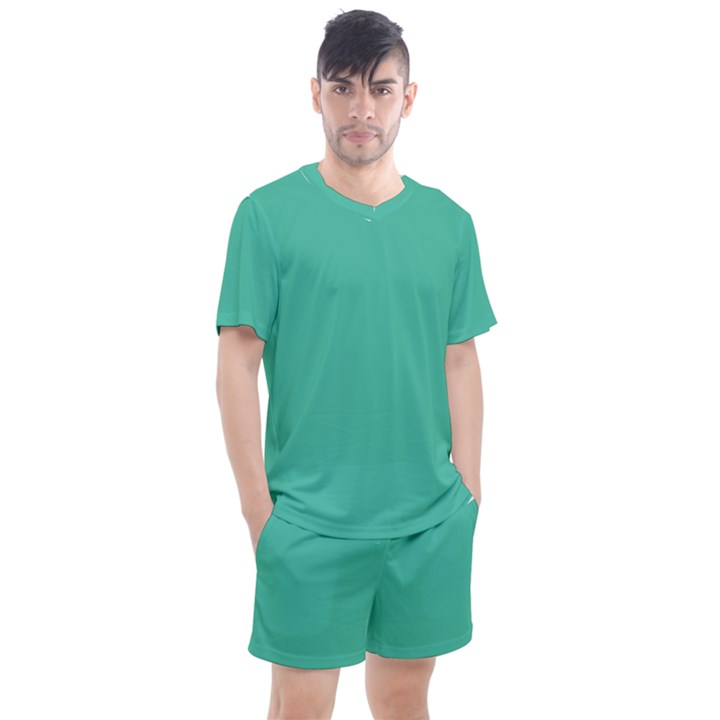 True Biscay Green Solid Color Men s Mesh Tee and Shorts Set