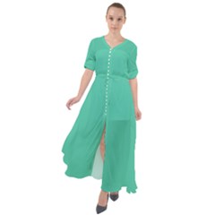 True Biscay Green Solid Color Waist Tie Boho Maxi Dress by SpinnyChairDesigns