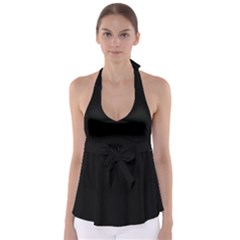 True Black Solid Color Babydoll Tankini Top