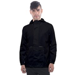 True Black Solid Color Men s Front Pocket Pullover Windbreaker