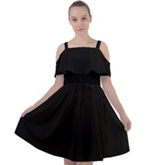 True Black Solid Color Cut Out Shoulders Chiffon Dress