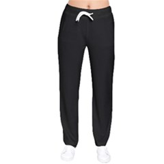 True Black Solid Color Women velvet Drawstring Pants