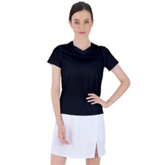 True Black Solid Color Women s Sports Top by SpinnyChairDesigns