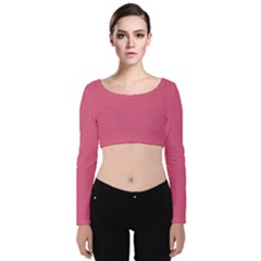 True Blush Pink Color Velvet Long Sleeve Crop Top by SpinnyChairDesigns