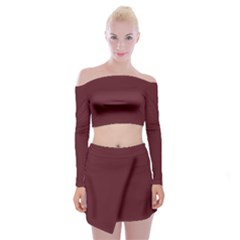 True Burgundy Color Off Shoulder Top With Mini Skirt Set by SpinnyChairDesigns