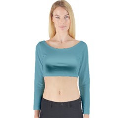 True Cadet Blue Teal Color Long Sleeve Crop Top by SpinnyChairDesigns