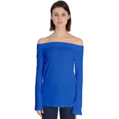 True Cobalt Blue Color Off Shoulder Long Sleeve Top by SpinnyChairDesigns