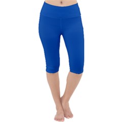 True Cobalt Blue Color Lightweight Velour Cropped Yoga Leggings by SpinnyChairDesigns