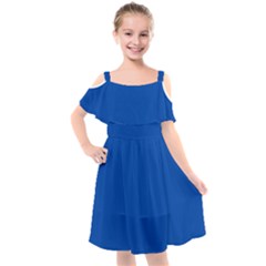 True Cobalt Blue Color Kids  Cut Out Shoulders Chiffon Dress by SpinnyChairDesigns