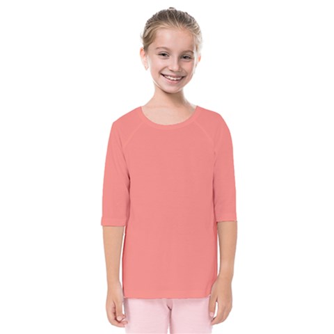 True Coral Pink Color Kids  Quarter Sleeve Raglan Tee by SpinnyChairDesigns