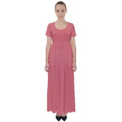 True Coral Pink Color High Waist Short Sleeve Maxi Dress by SpinnyChairDesigns